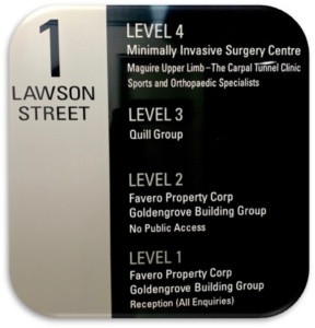 1 Lawson St Lift Sign